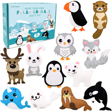 CiyvoLyeen Polar Animals Sewing Kit for Kids Make Your Own Winter Polar Animals Felt Plush Craft Kit Includes 14 Creative Projects to Sewing Beginners