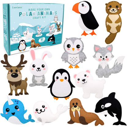 CiyvoLyeen Polar Animals Sewing Kit for Kids Make Your Own Winter Polar Animals Felt Plush Craft Kit Includes 14 Creative Projects to Sewing Beginners