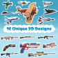 2 Themes in 1, 3D Paper Building Model, DIY Origami Kit for Kids Ages 8-12, Includes 16 Pre-cut, Easy-to-Assemble Aircraft & Weapon 3D Paper Building