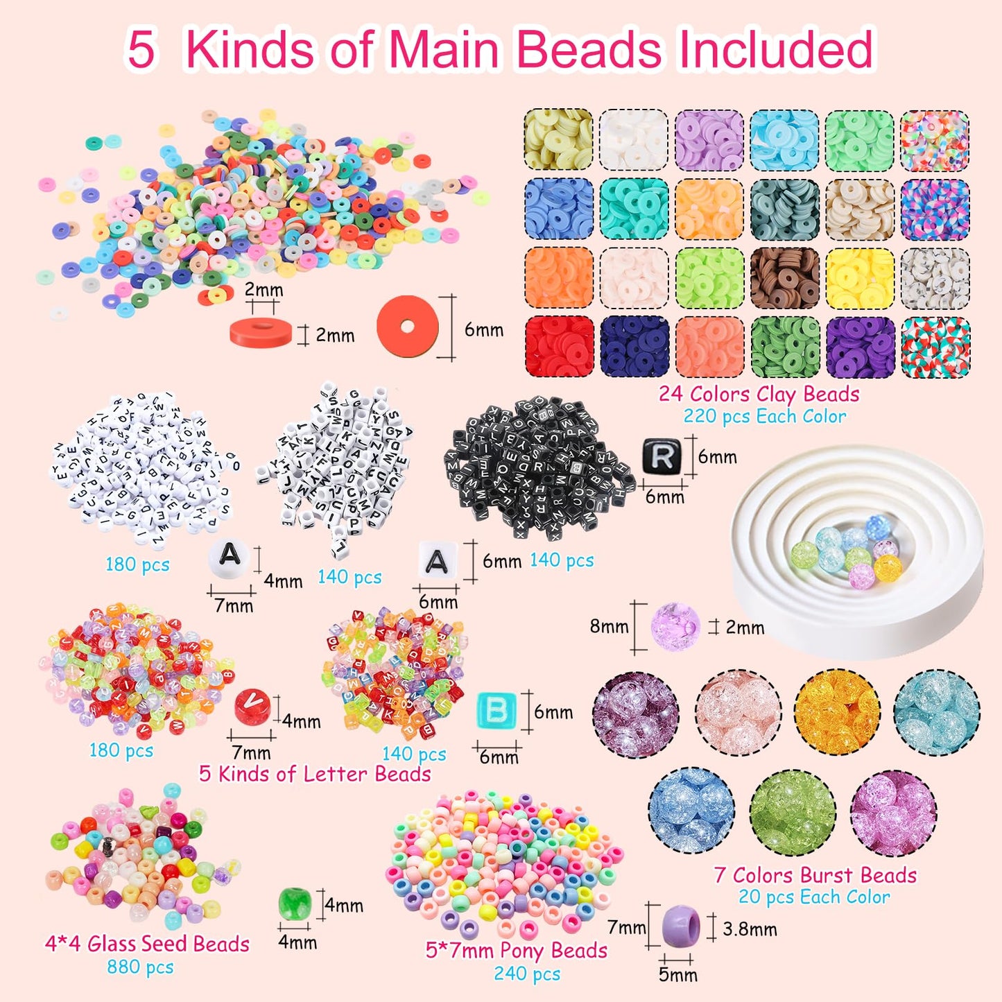 OCARDI Girls Bracelet Making Kit,Friendship Bracelet Kit Gifts for Teen Girls,Clay Beads&Glass Seed Beads&Pony Beads with Charms,Art and Craft Gifts