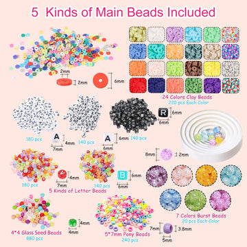 OCARDI Girls Bracelet Making Kit,Friendship Bracelet Kit Gifts for Teen Girls,Clay Beads&Glass Seed Beads&Pony Beads with Charms,Art and Craft Gifts