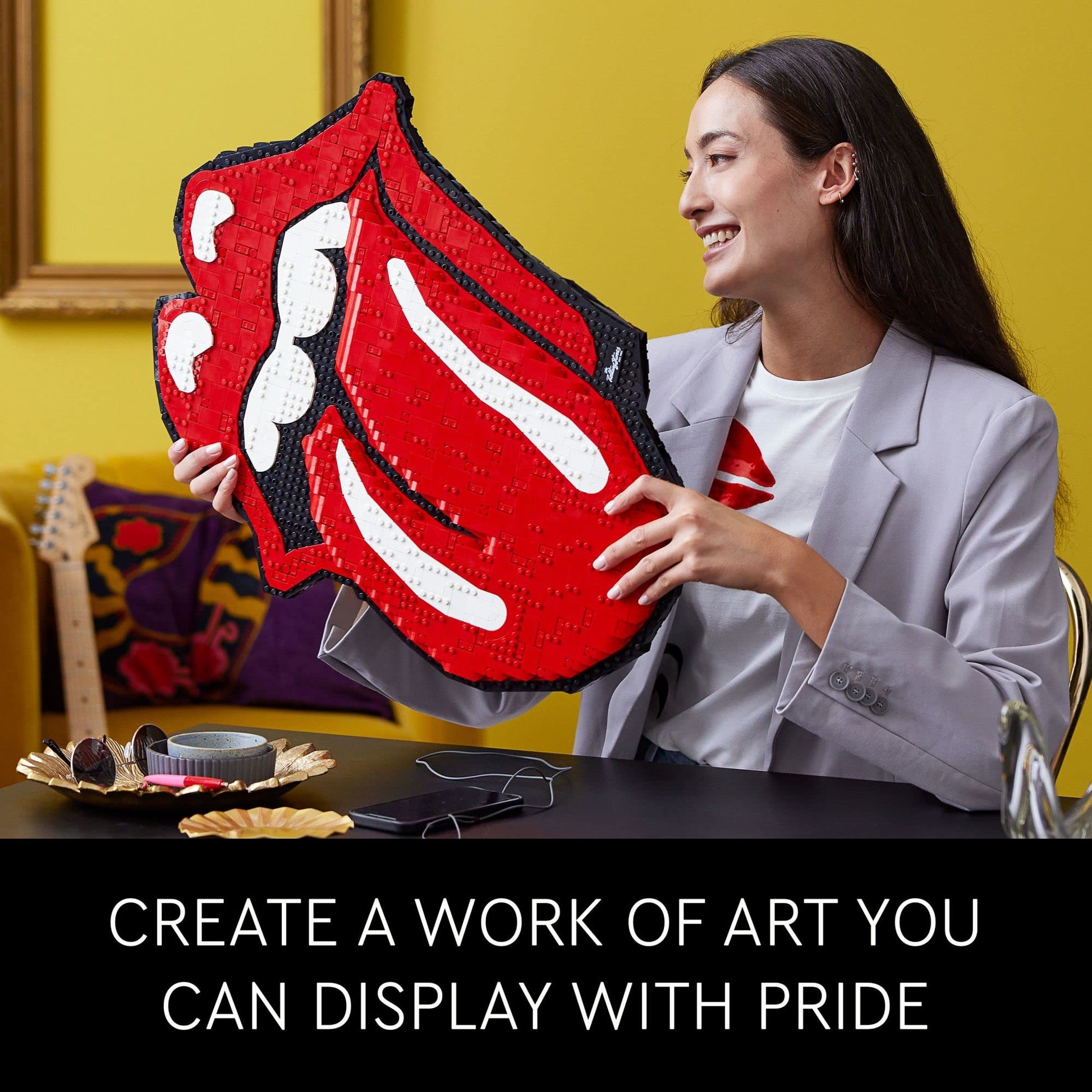 LEGO Art The Rolling Stones 31206 Logo Wall Décor Building Set for Adults, Men, Women, Husband, Wife, Music Lovers, DIY Home or Office 3D Decoration,