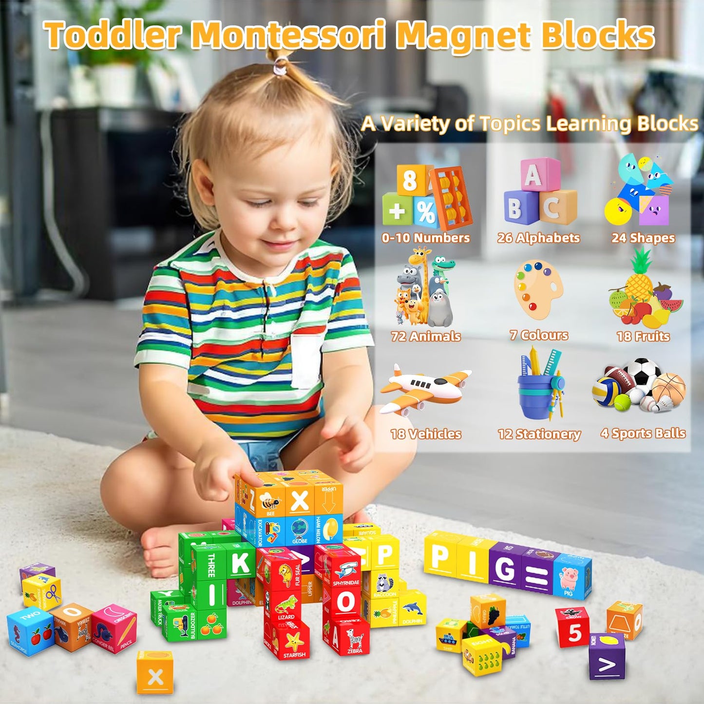 Magnetic Blocks for Toddlers 1-3, 1.4 inch Large Building Blocks Number ABC Learning Toys for 1 2 3 4 5+ Year Old Boys Girls Educational Montessori