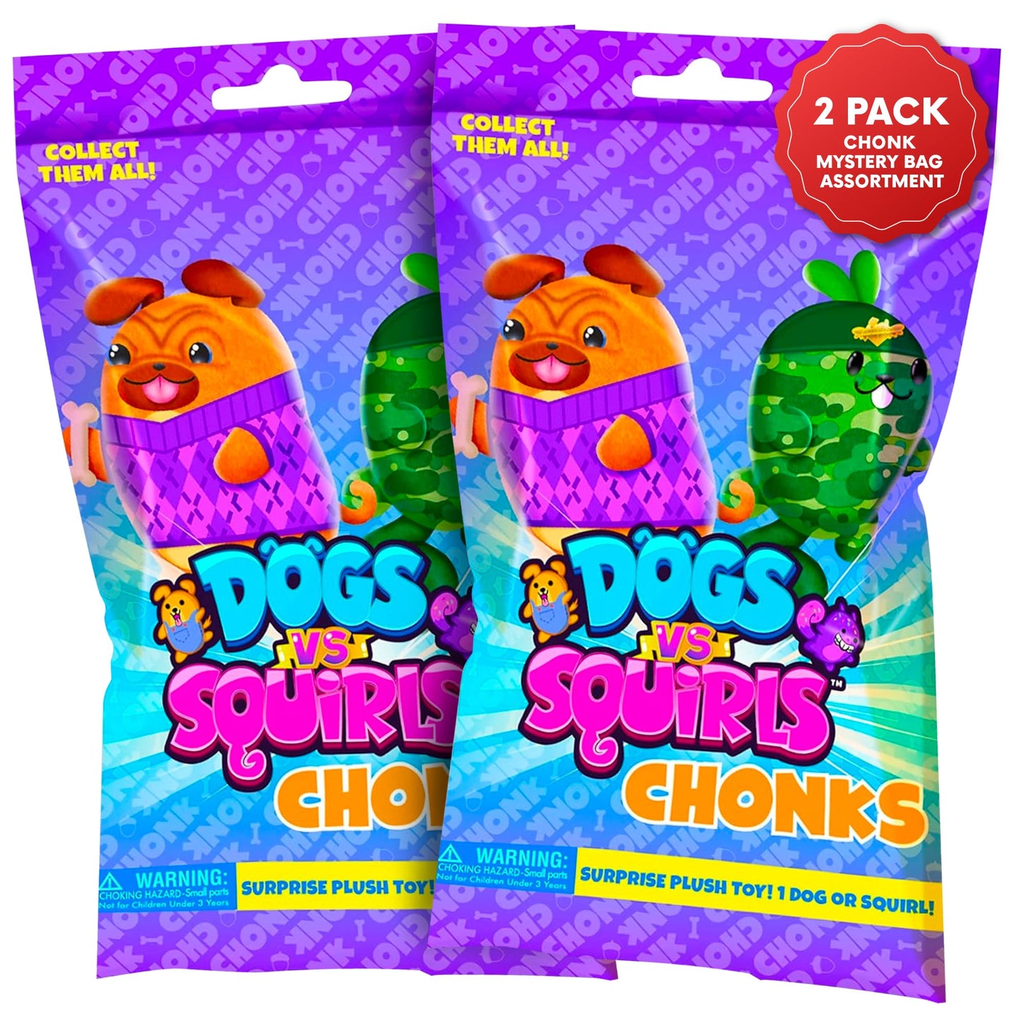Dogs vs Squirls Mystery Bag 2pk Chonk | Super-Soft and Bean-Filled Plushies | Collect These as Desk Pets, Fidget Toys, or Sensory Toys | Great