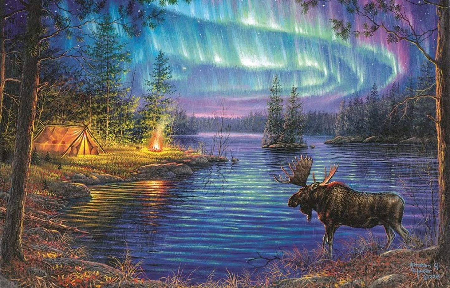 SUNSOUT INC - Northern Night - 1000 pc Jigsaw Puzzle by Artist: Abraham Hunter - Finished Size 19" x 30" Nature - MPN# 69632