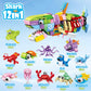 HIGH GODO 12 Pack Party Favors Building Set, 12 in 1 Shark Marine Animals Building Blocks Toy for Goodie Bag Stuffers Party Gifts, Easter Birthday