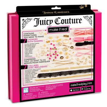 Make It Real Juicy Couture: Chokers & Charms Kit - Create 7 Unique Necklaces, 102 Pieces, 7 Trendy Chokers, 6 Juicy Charms, Tweens & Girls, Elastic