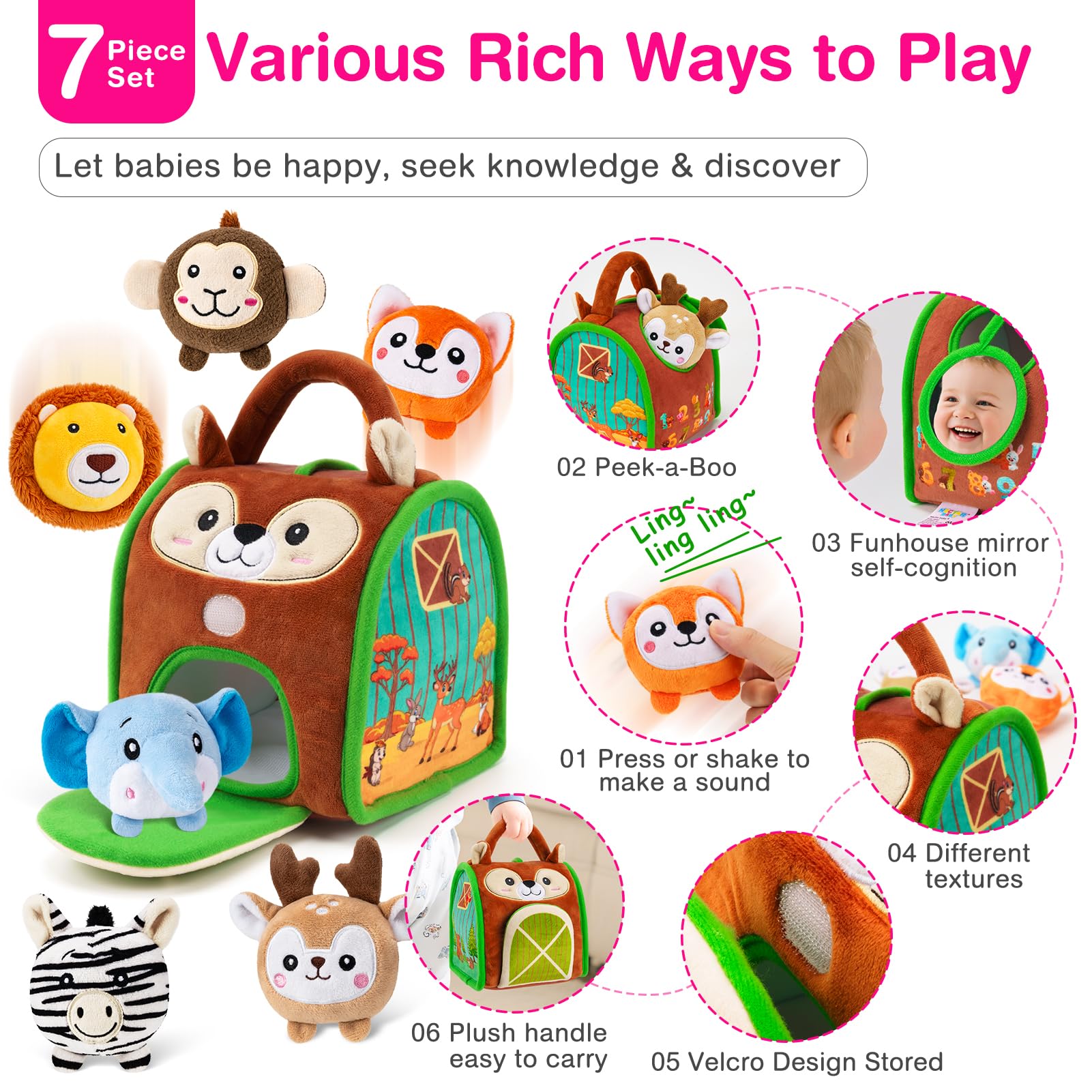 NECTAR BABY Infant Baby 6-12 Months Stuffed Animals Toys with Multi-Sensory