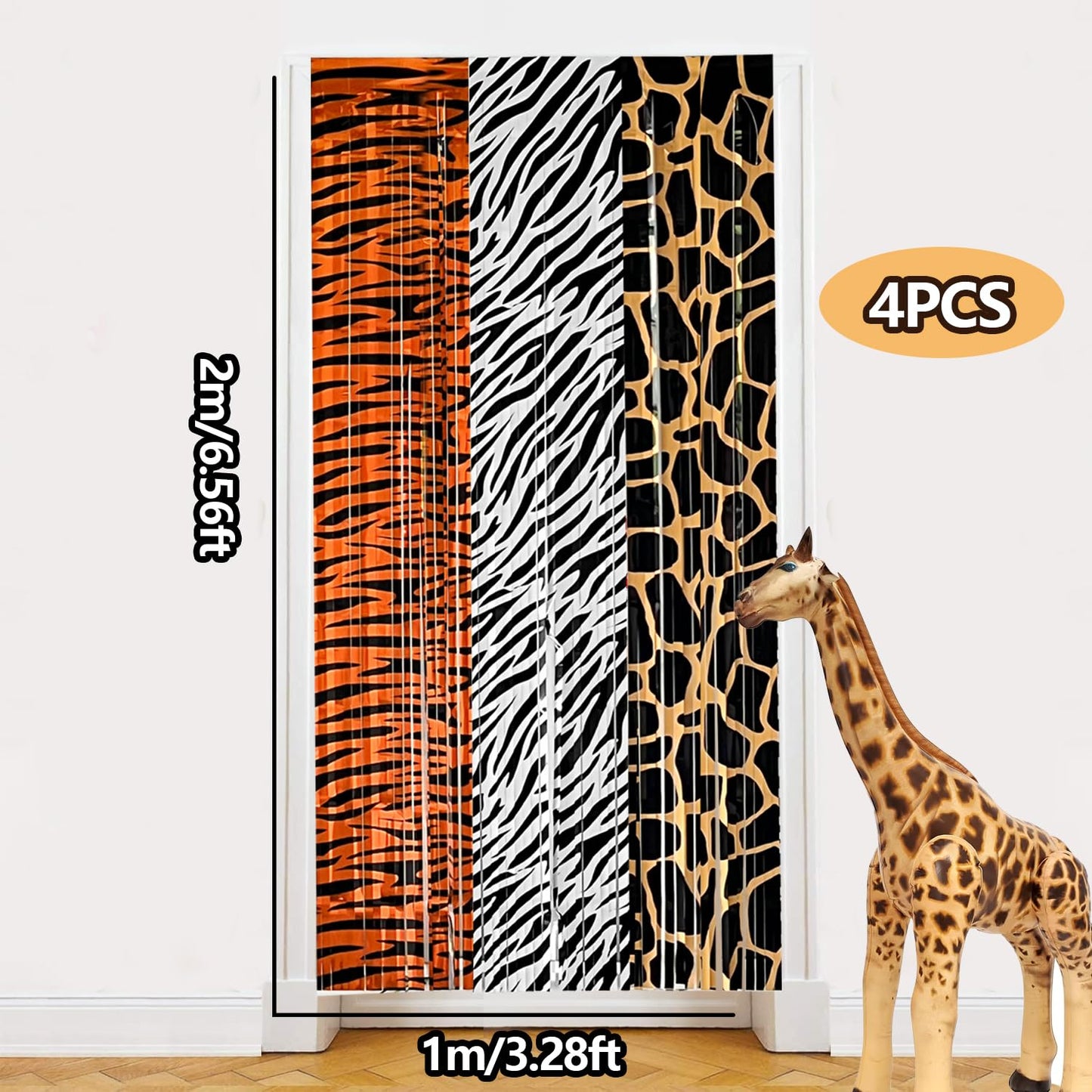 Safari Animal Party Decorations, 2 Pcs Party Animals Birthday Backdrops Tinsel Foil Curtain Streamers for Wild Jungle Animals Baby Shower Birthday