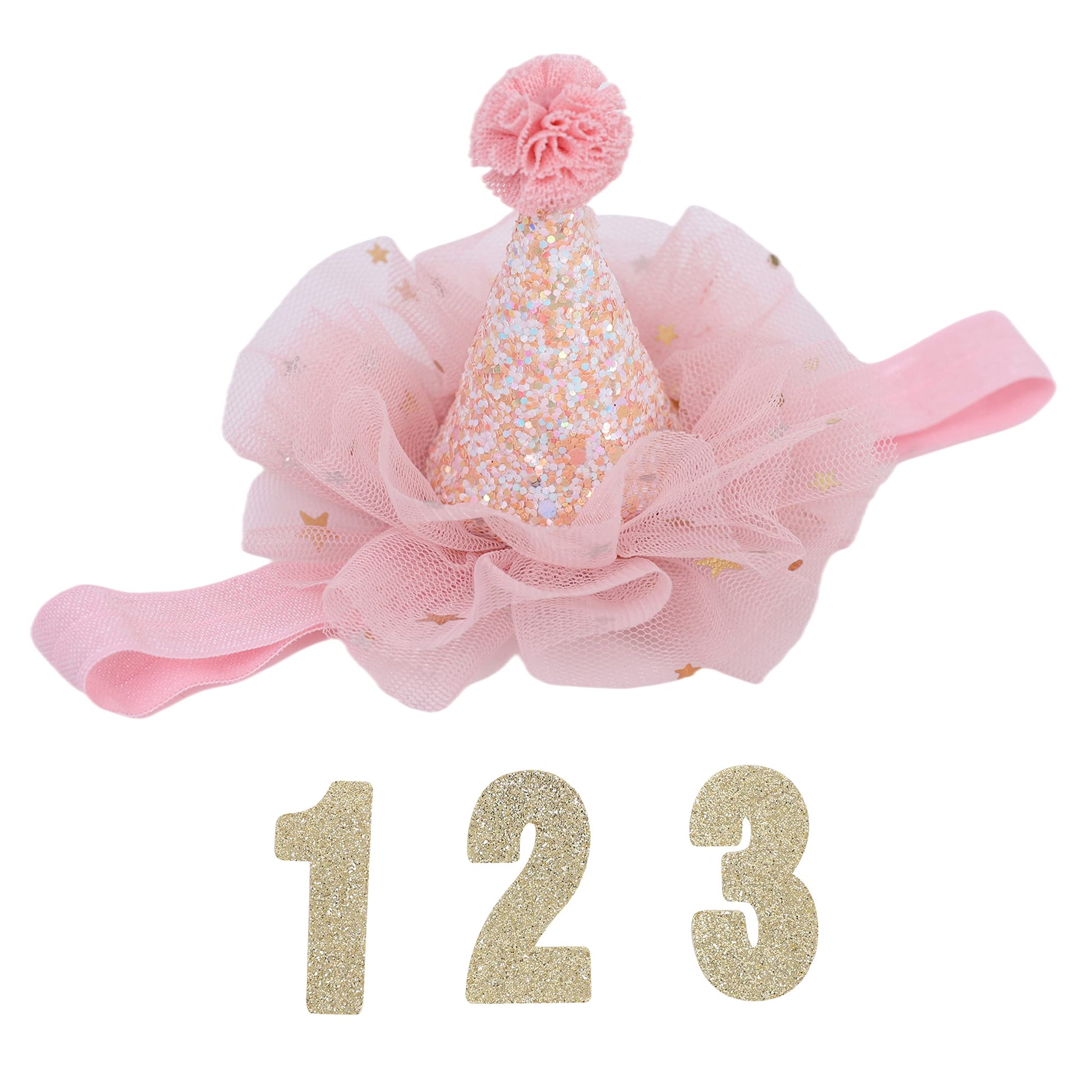 LINLULU Mini Birthday Hat Headband - First Birthday Hairband, 1st to 3rd Birthday Hat Headband, Newborn Headbands for Girls, Pet BirthdayHat