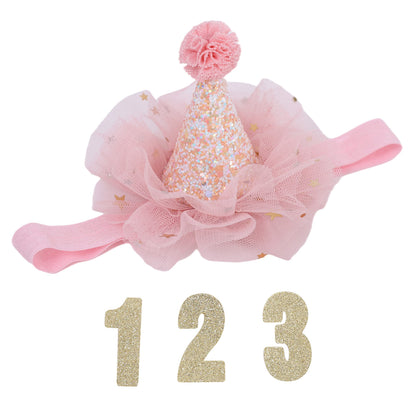 LINLULU Mini Birthday Hat Headband - First Birthday Hairband, 1st to 3rd Birthday Hat Headband, Newborn Headbands for Girls, Pet BirthdayHat
