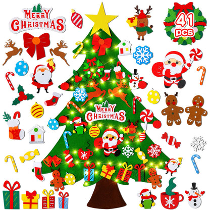 Max Fun DIY Felt Christmas Tree Set 3.2Ft with 41 Ornaments for Kids Toddlers Home Wall Hanging Felt Christmas Craft Kits Xmas Decoration Party