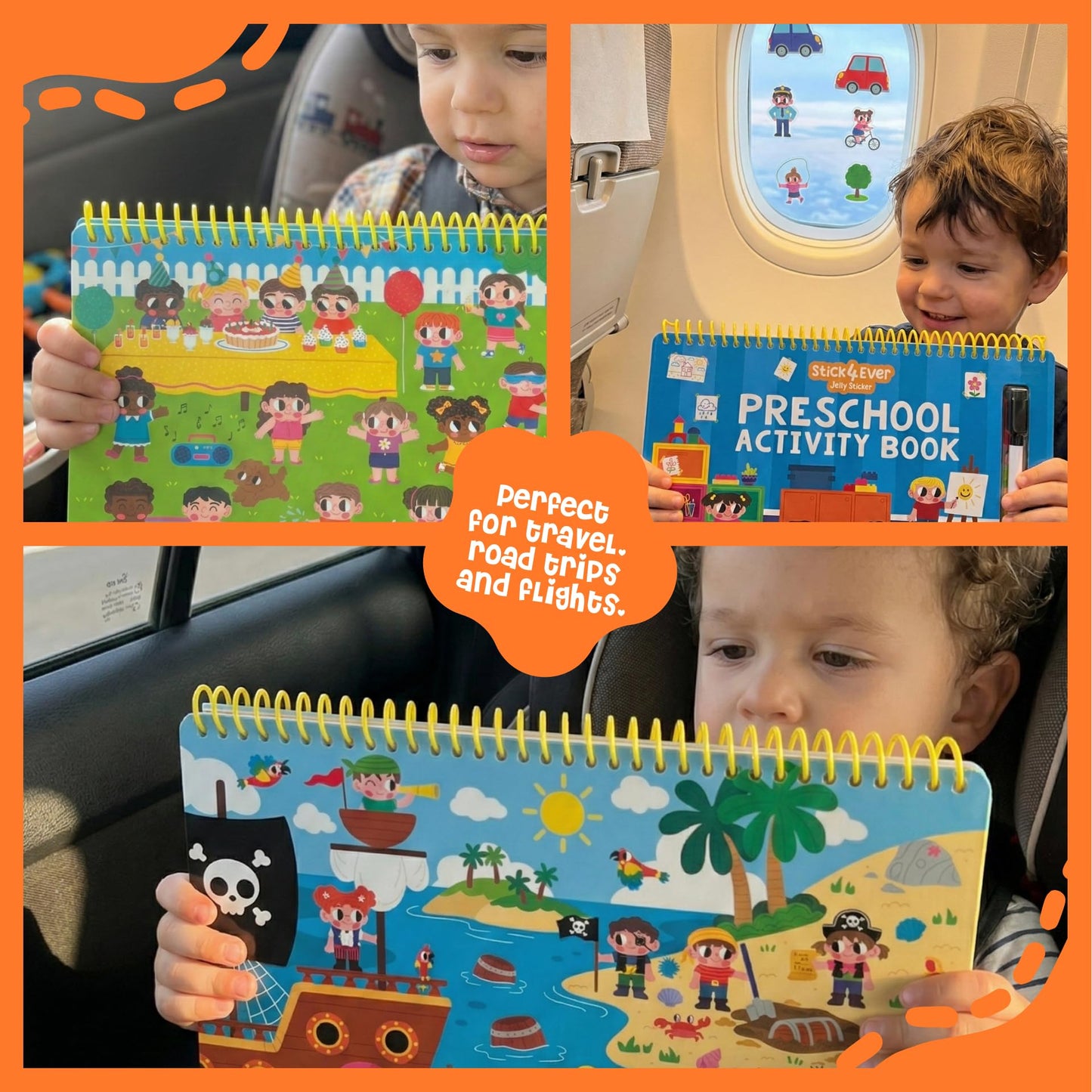 Stick4Ever Preschool Activity Book - Reusable Sticker Book for Toddlers 2-4 Years - Mess-Free Educational Travel Activity for Kids, Boys & Girls - No