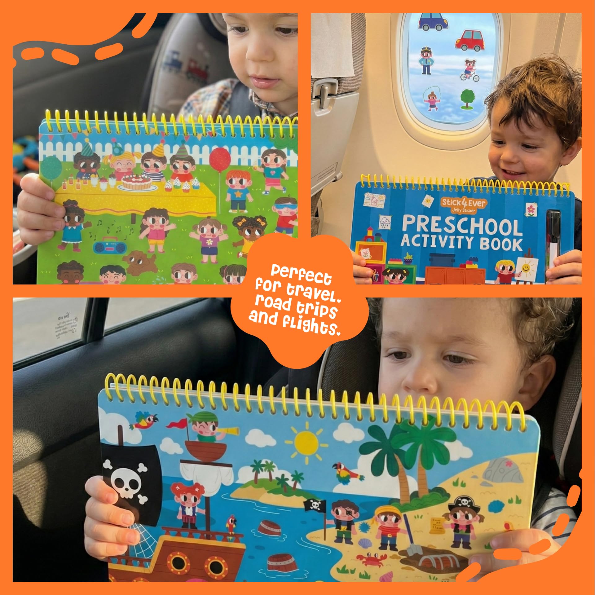 Stick4Ever Preschool Activity Book - Reusable Sticker Book for Toddlers 2-4 Years - Mess-Free Educational Travel Activity for Kids, Boys & Girls - No