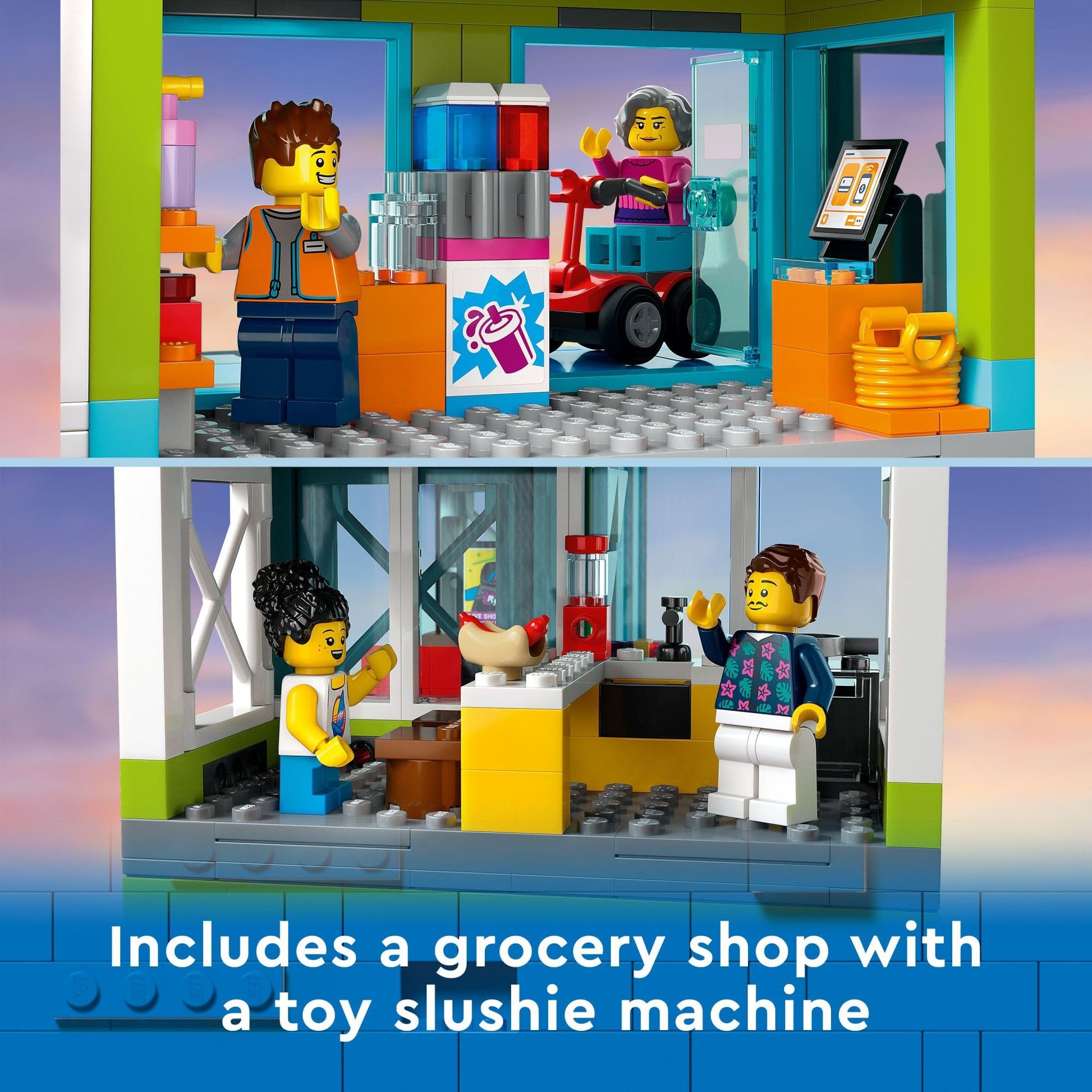 LEGO My City Apartment Building 60365 Toy Set with Connecting Three Floor Room Modules, Includes a Mobility Scooter, Bike and 6 Minifigures for