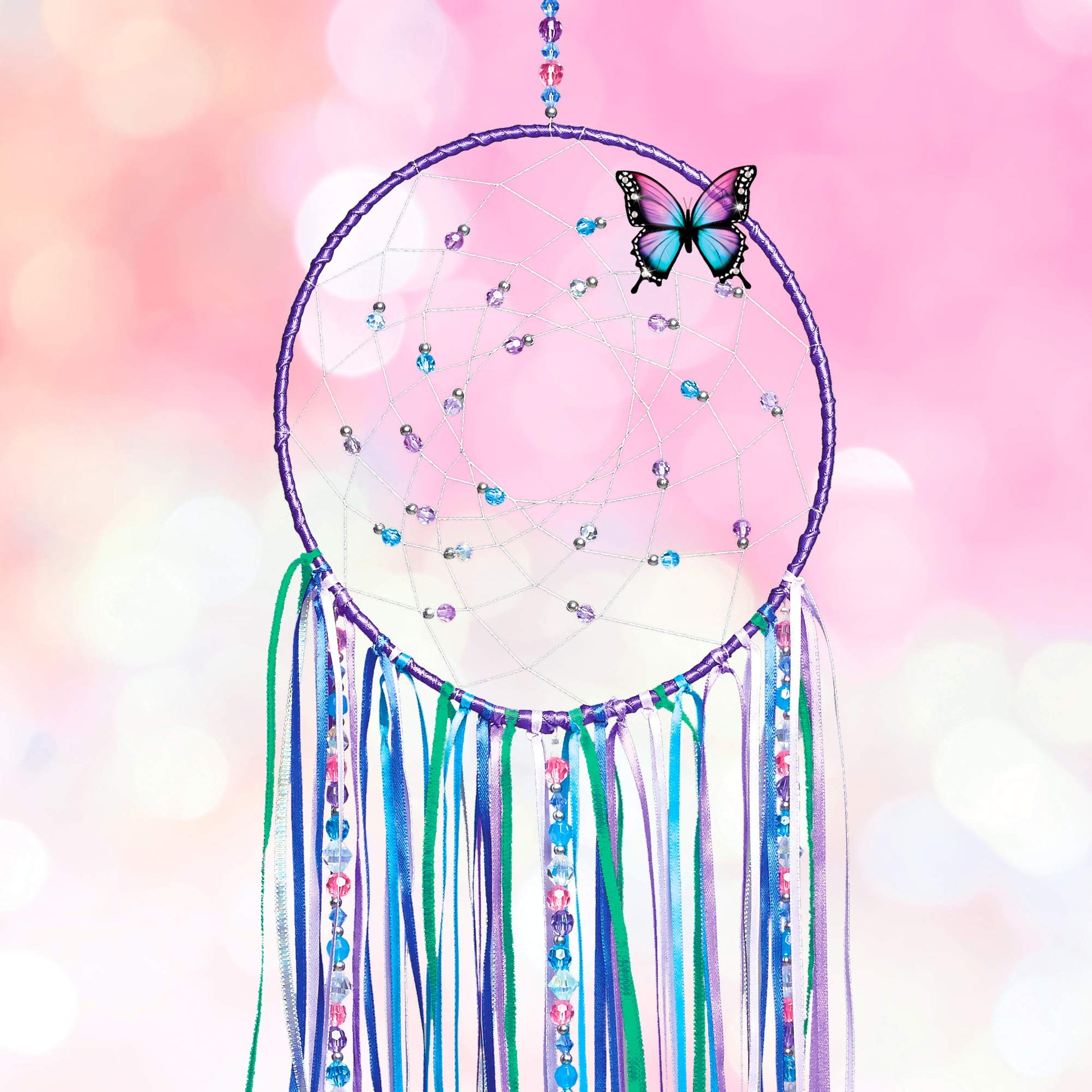 Make It Real: DIY Dreamcatcher - Purple Pink Blue Butterfly, 175 Piece All-in-One DIY Kit, Tweens & Girls, Bedroom Décor, Arts & Crafts, Make