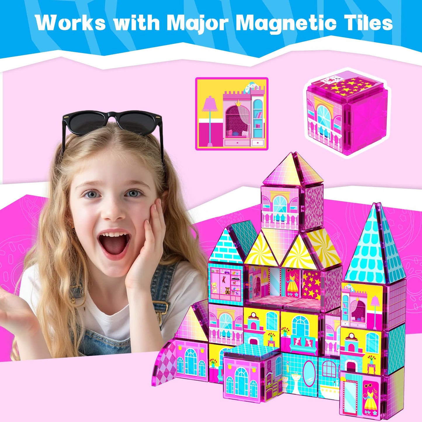 Magnetic Tiles 52PCS Magnetic Building Blocks for Kids Ages 3-5 4-8, STEM Montessori Preschool Classroom Must Haves, Toddler Sensory Educational Toys
