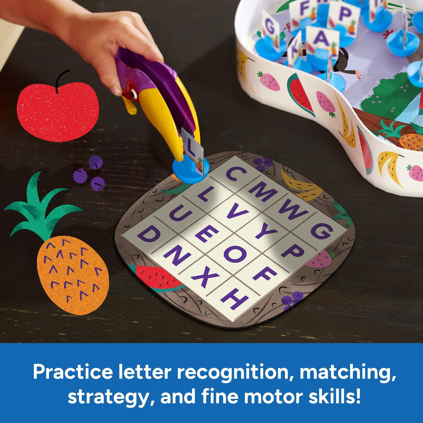 Educational Insights Frida's Fruit Fiesta - ABC Matching Games for Kids Ages 4-8, Alphabet Bingo Game for Kids, Toddler Board Games and Fine Motor