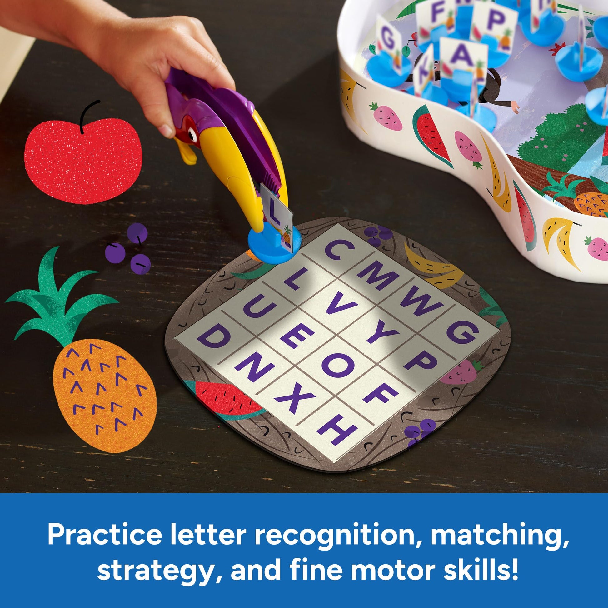 Educational Insights Frida's Fruit Fiesta - ABC Matching Games for Kids Ages 4-8, Alphabet Bingo Game for Kids, Toddler Board Games and Fine Motor