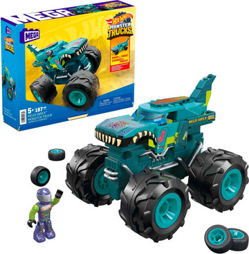 MEGA Construx Hot Wheels Monster Trucks Toy Car Building Set, MEGA-Wrex with 187 Pieces, 1 Micro Action Figure Driver, Red, Kids Age 5+ Years