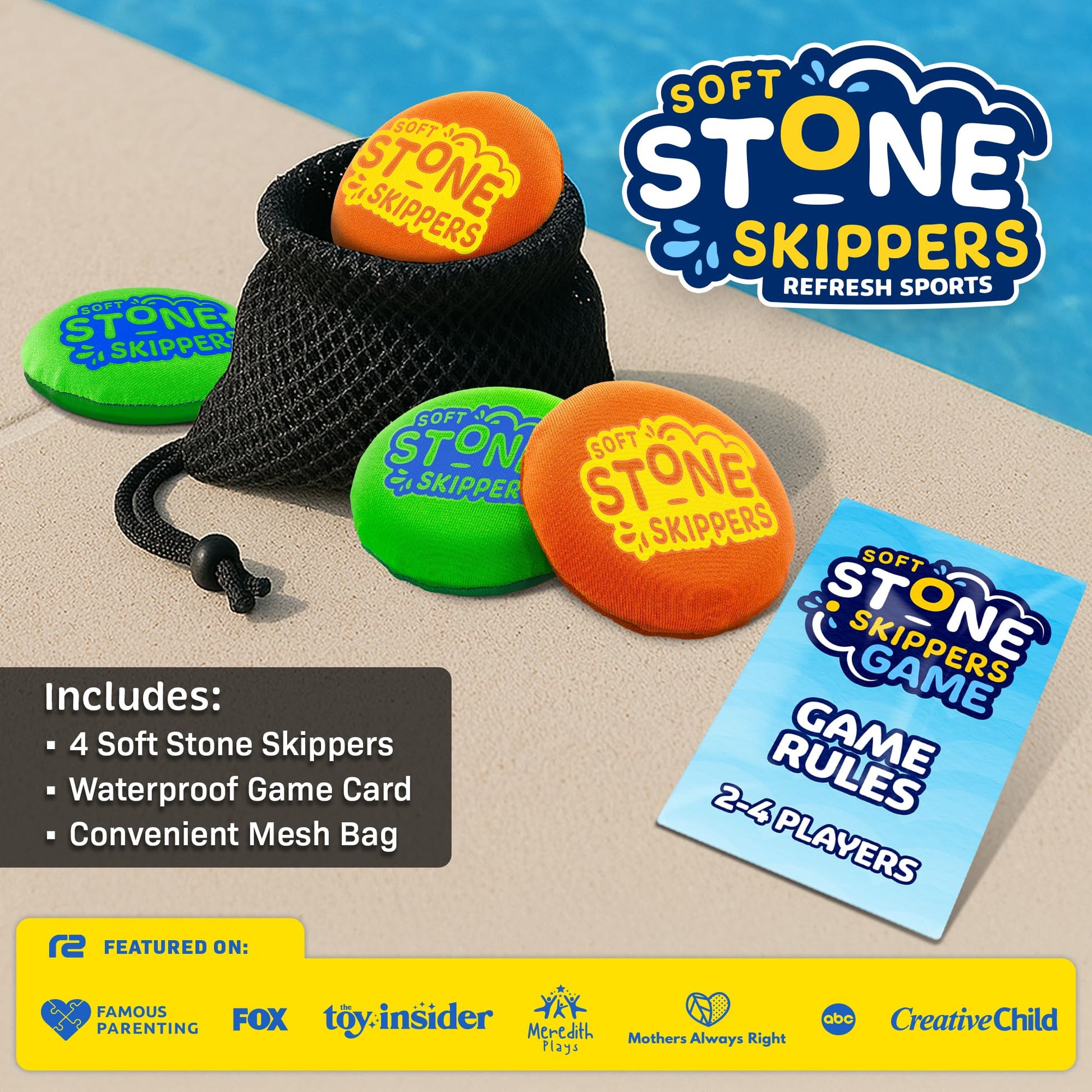 Soft Stone Skippers Game - Fun Pool Toys for Kids All Ages - 4 Pack Water Skipping Discs Set - Beach Games Summer Beach Gifts for Boys & Girls Ages 3