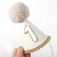MAMUXI Linen 1st Birthday Hat for Boys, Beige Felt Party Decorations