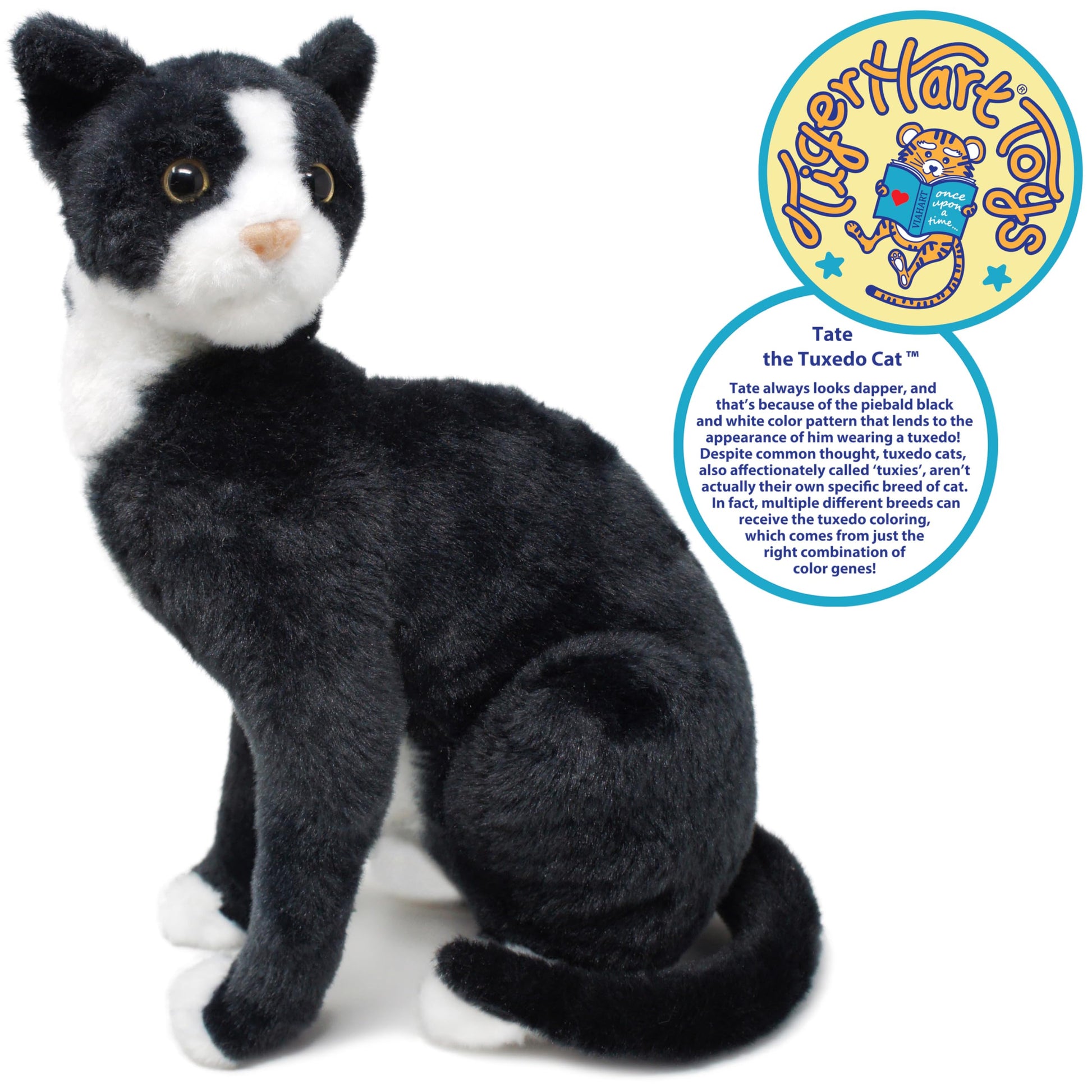 TigerHart Tate The Tuxedo Cat - 14 Inch Stuffed Animal Plush Black and White Kitten