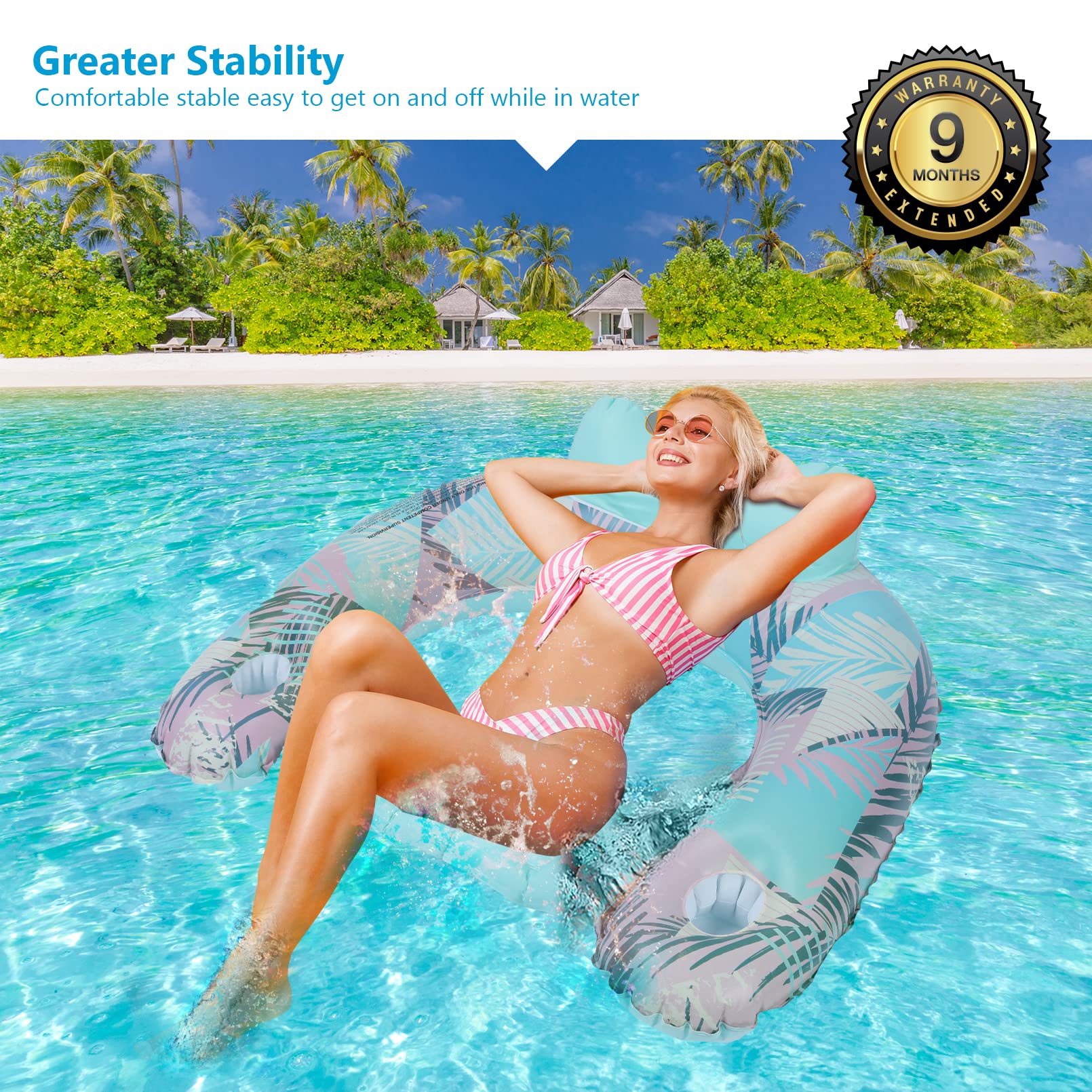 Keriday Inflatable Pool Float Chair - Floating Pool Chair Lounge Floats for Swimming Pool Water Chair Pool Lounger with Cup Holder Pool Toy Party
