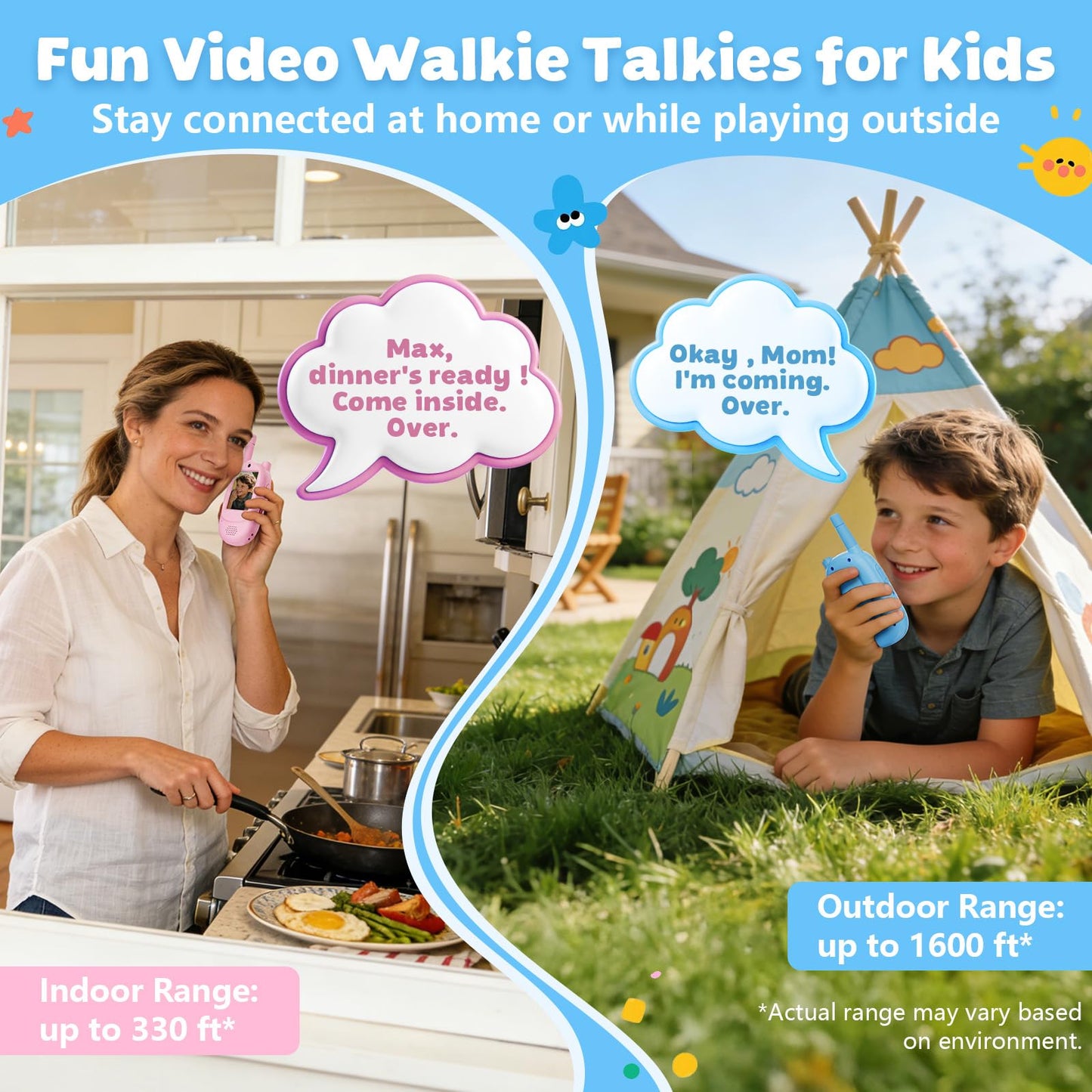 Video Walkie Talkies for Kids, 2 Pack Rechargeable with Screen & Voice Changer, Long Range Two Way Radios for Indoor Outdoor Play, Camping, Birthday