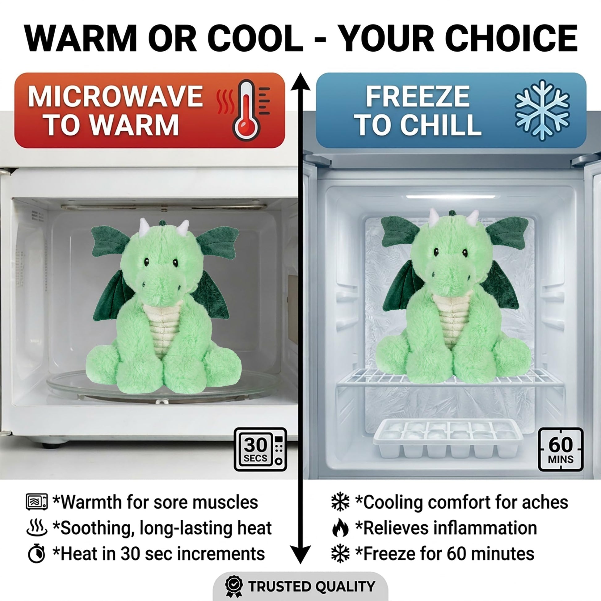 Daniel Dragon - Microwavable & Weighted Plush Stuffed Animal - Heated Plushie for Warmth - Cute, Soft, Cozy Toy for Adults & Children (Boys, Girls