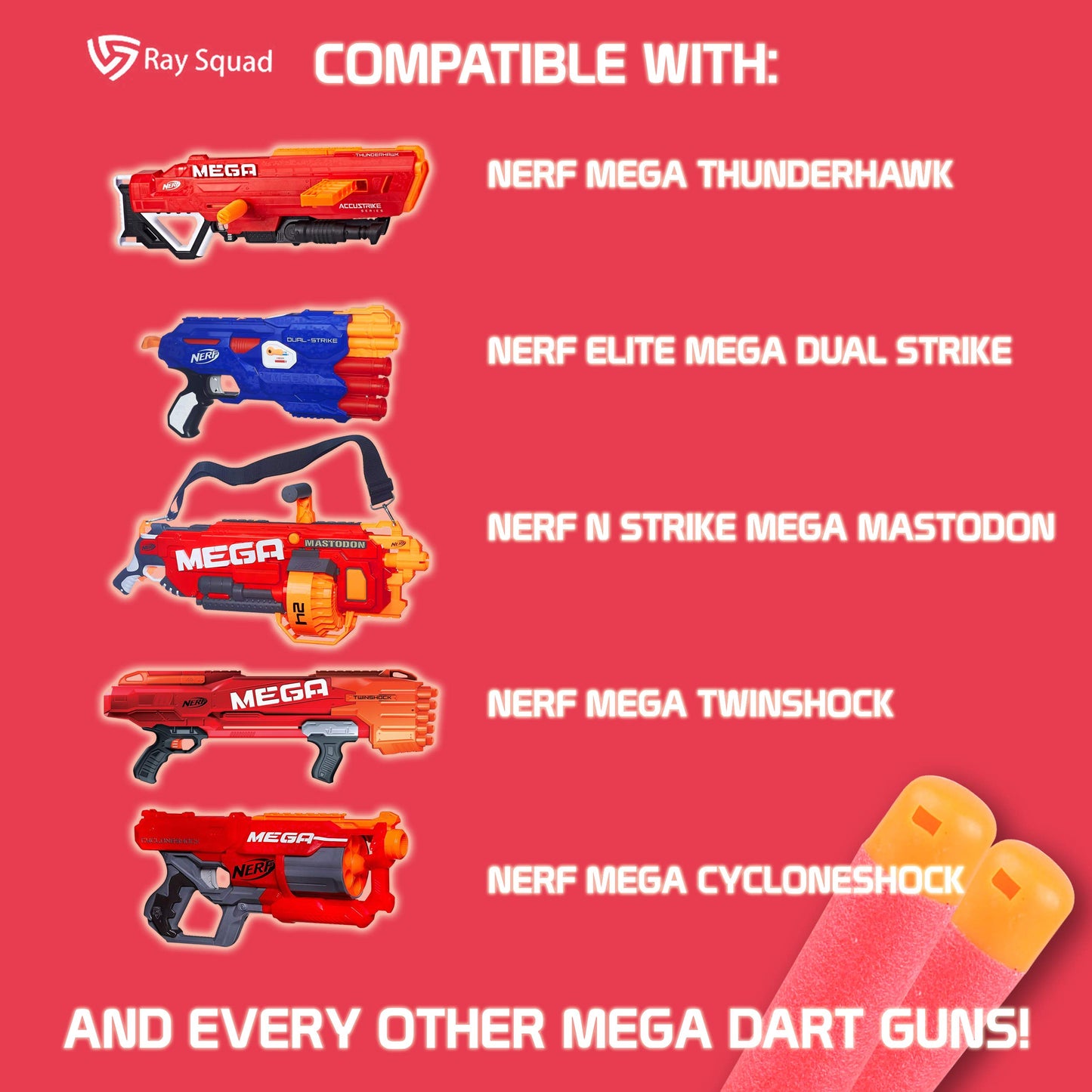 (120 Count) Ray Squad Nerf Mega Darts Pack - Universal Pack, Mega Dart Refill, Gun Darts, N-Strike Guns Compatible