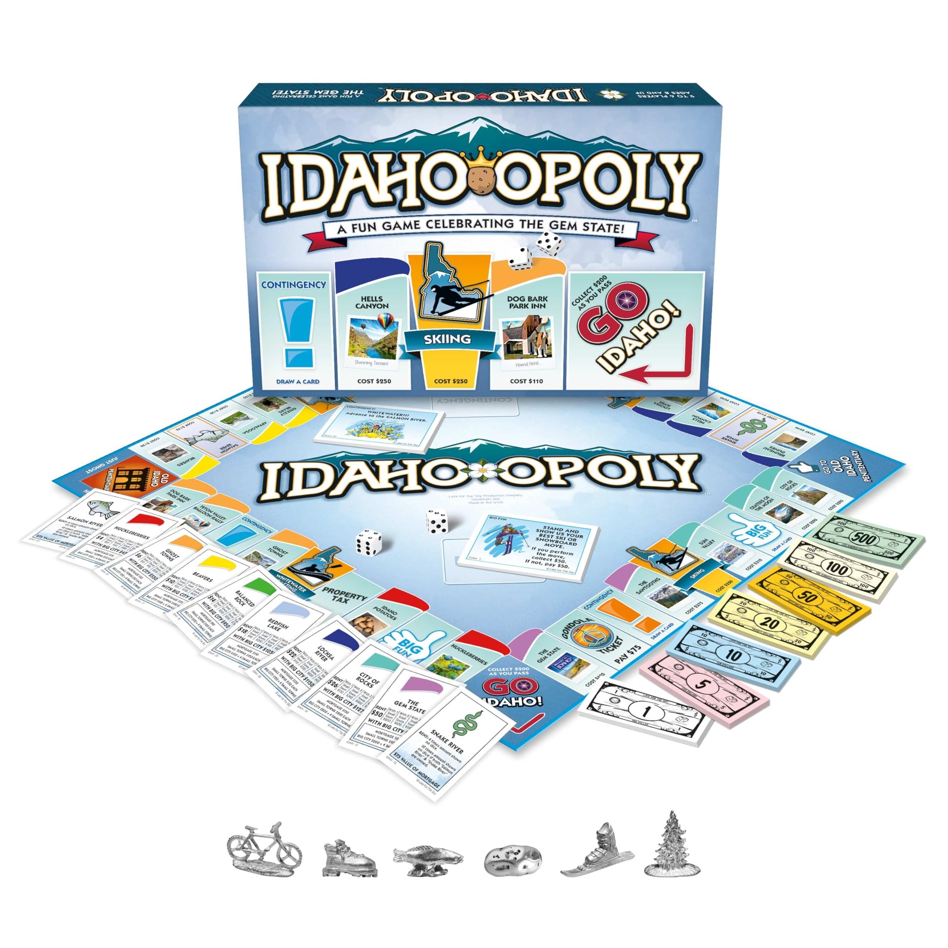 Late for The Sky Idaho-Opoly Board Game - Idaho State Themed Family Strategy, Opoly-Style Fun for 2-6 Players, Ages 8+, Traditional or Fast 1-Hour