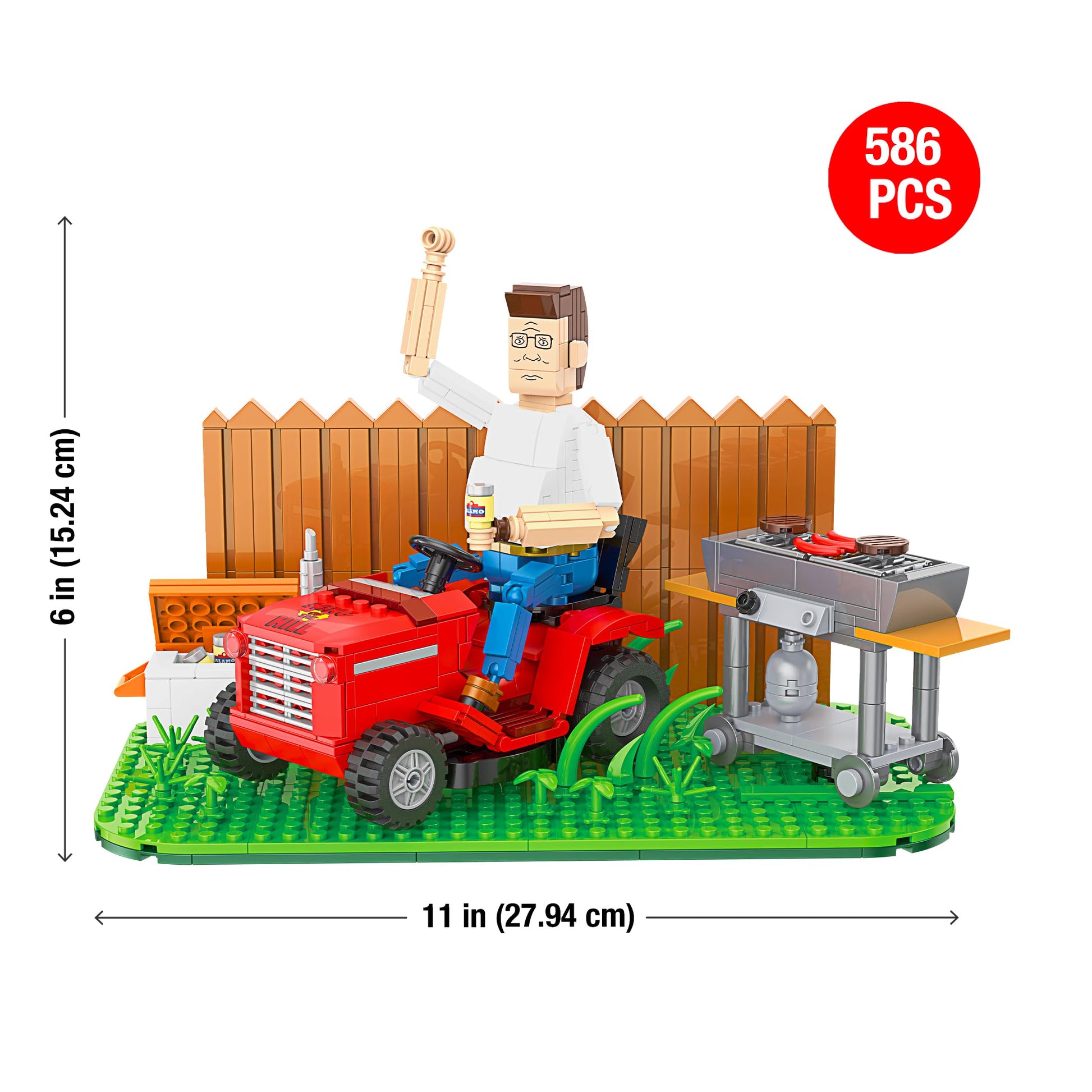 Brickcraft King of the Hill Hank Hill’s Backyard Building Kit (586-Piece Set), Hank Hill Figure, Lawn Mower, Grill & Cooler, Animated TV Show