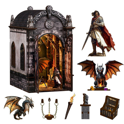 obzergem Book Nook Kit(Dragon Hidden Realm) DIY Miniature Kit Bookend, 3D Wooden Puzzle,with Dust Cover for Craft Enthusiasts