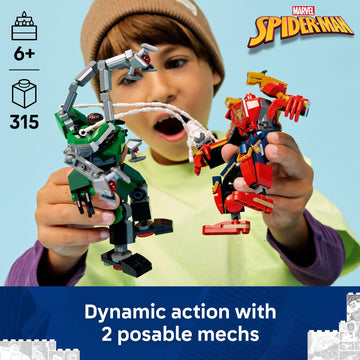 LEGO Marvel Mech Battle: Spider-Man vs. Doc Ock Building Toys for Kids - Super Hero & Villain Poseable Mech Toys W/3 Marvel Minifigures for Kids