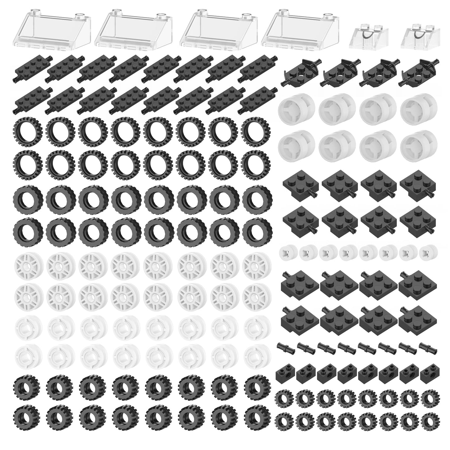 Wheels and Axles Sets Tires Building Kit with Windshield, Compatible with Lego Wheels and Axles, 186 Pcs Car Parts and Classic Pieces Accessories