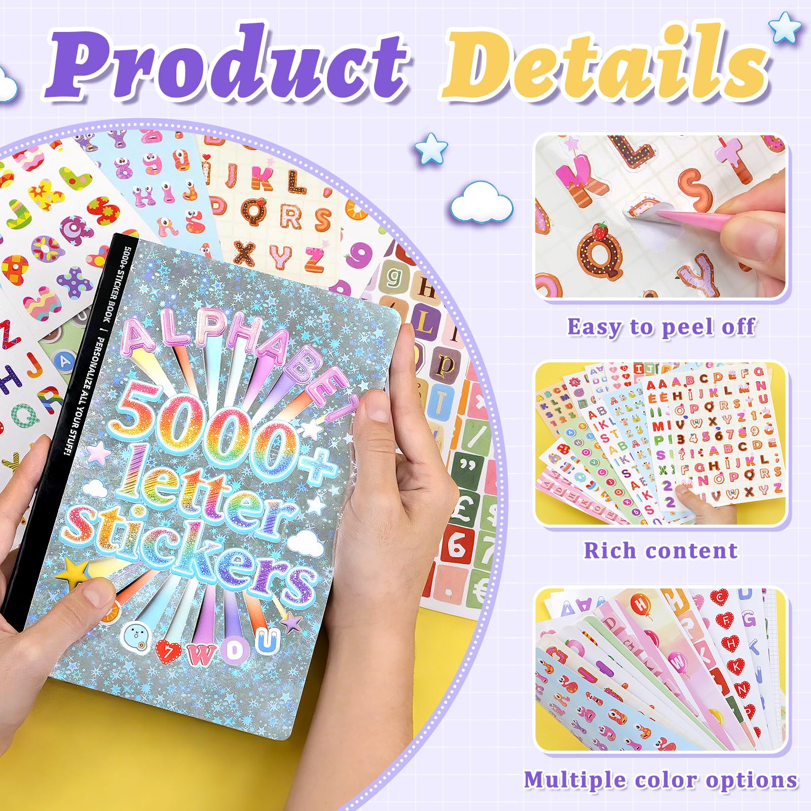 Letter Stickers, 5000 PCS+ Alphabet Stickers Book, Self-Adhesive Colorful Stickers Letters & Numbers for Junk Journal Supplies Kids DIY Crafts