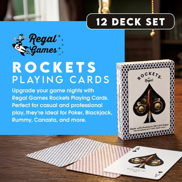 Regal Games [12 Decks] Rockets Bulk Playing Cards Set for Adults & Professionals - 310 GSM Linen Finish - Poker Cards for Blackjack, Euchre, Canasta