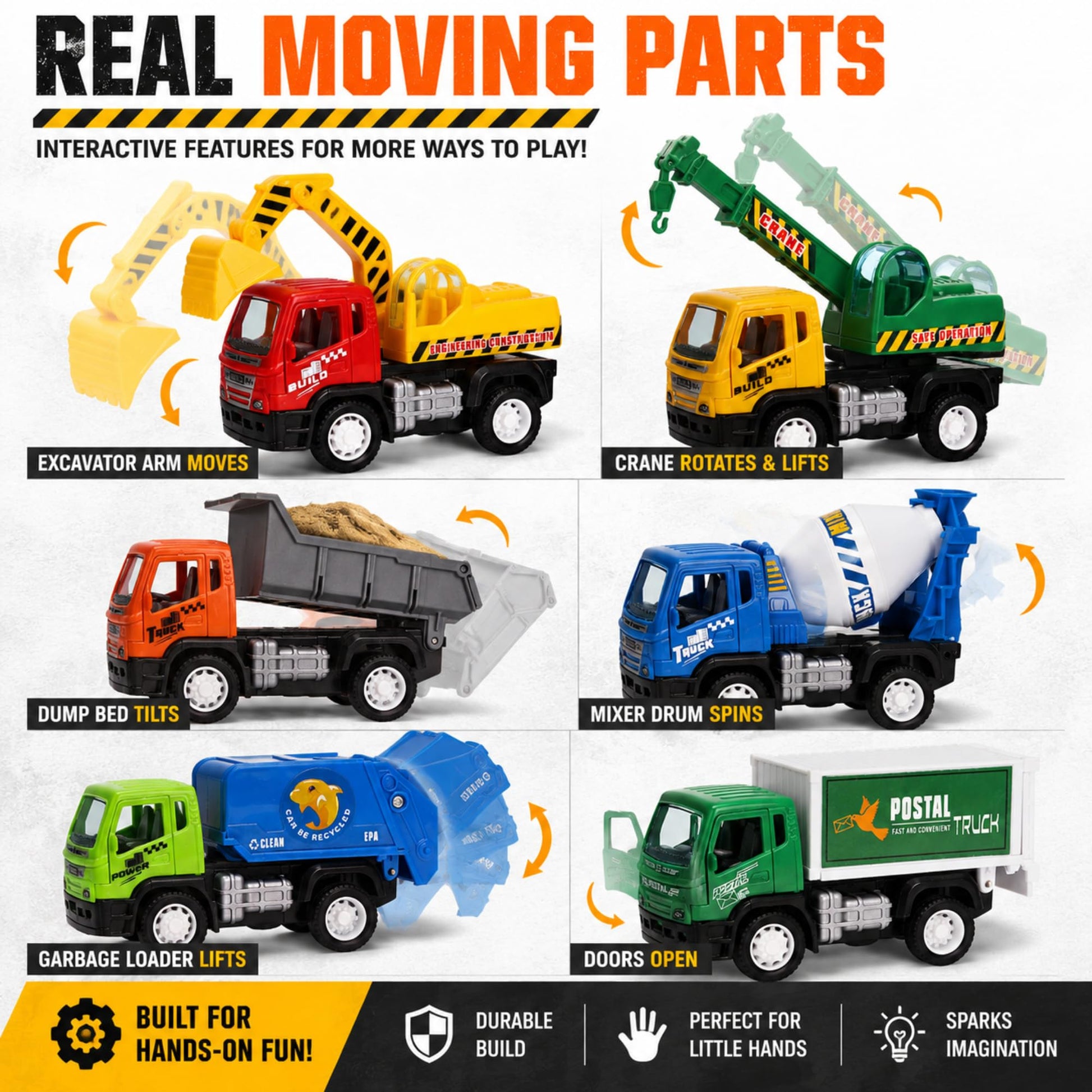 6 Pack Pull Back Construction Trucks for Kids, 4.5" Toy Vehicles