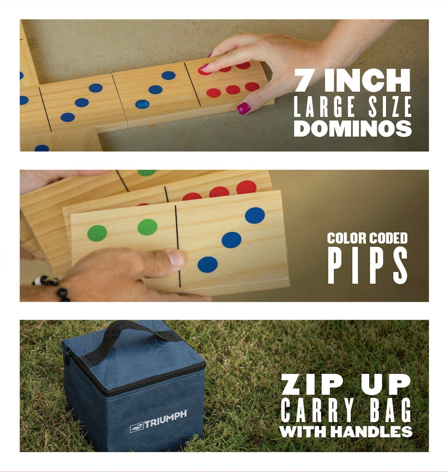 Triumph 28-Piece Wood Lawn Outdoor Large-Format Domino Set Includes Storage Carry Bag