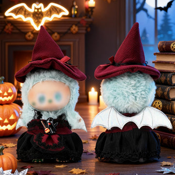 Evowatt Clothes for LA BUBU 17cm Doll (NO Doll), Outfit for LA BUBU, 2-Piece Little Witch Set (Hat & Dress) for LABUBU Dress Up, Costume Accessories
