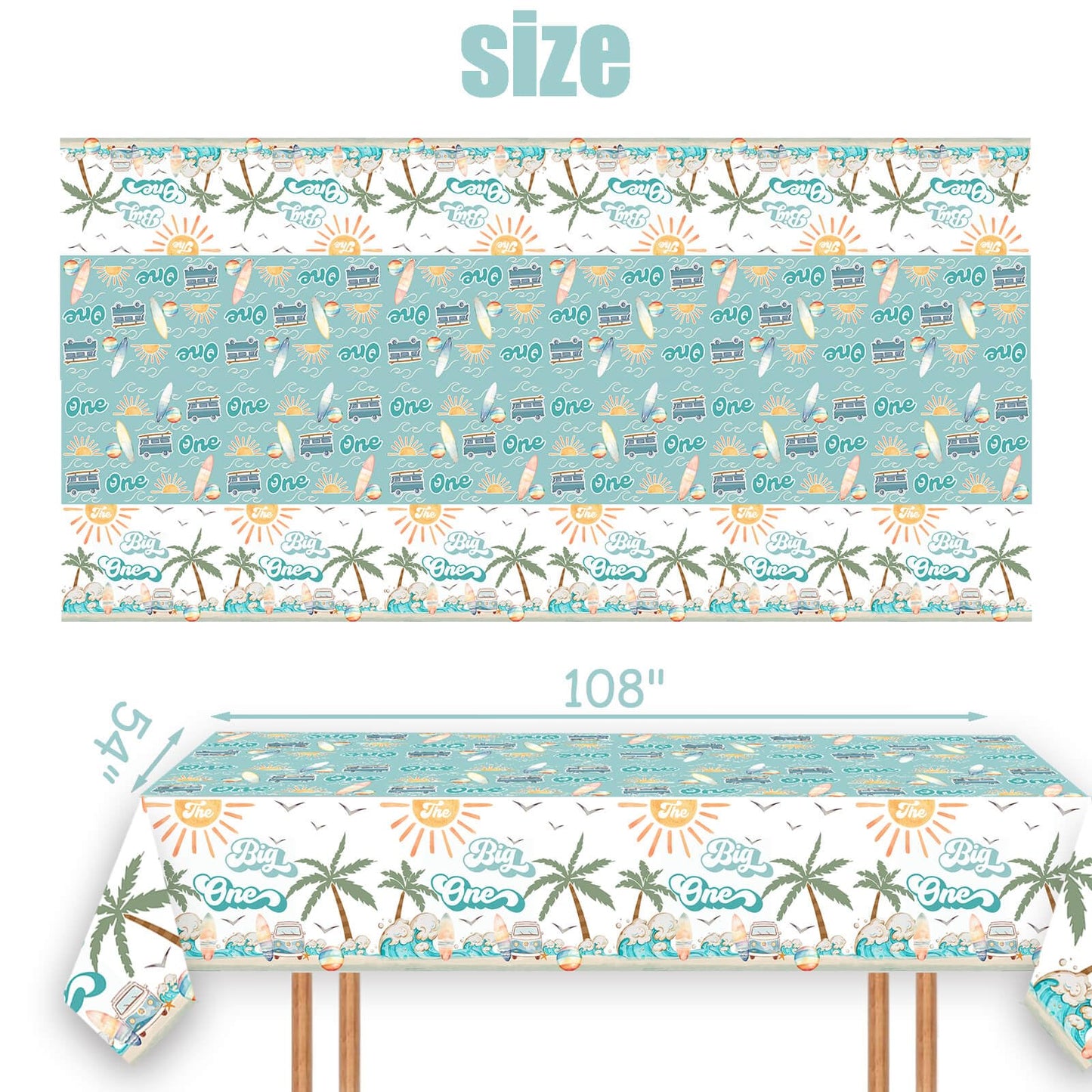 3 Pcs Surf 1st Birthday Party Supplies Boy Table Cloth 54in x 108in Surfing The Big One Tablecovers for Summer Beach Theme Boys Surfing First Birthday