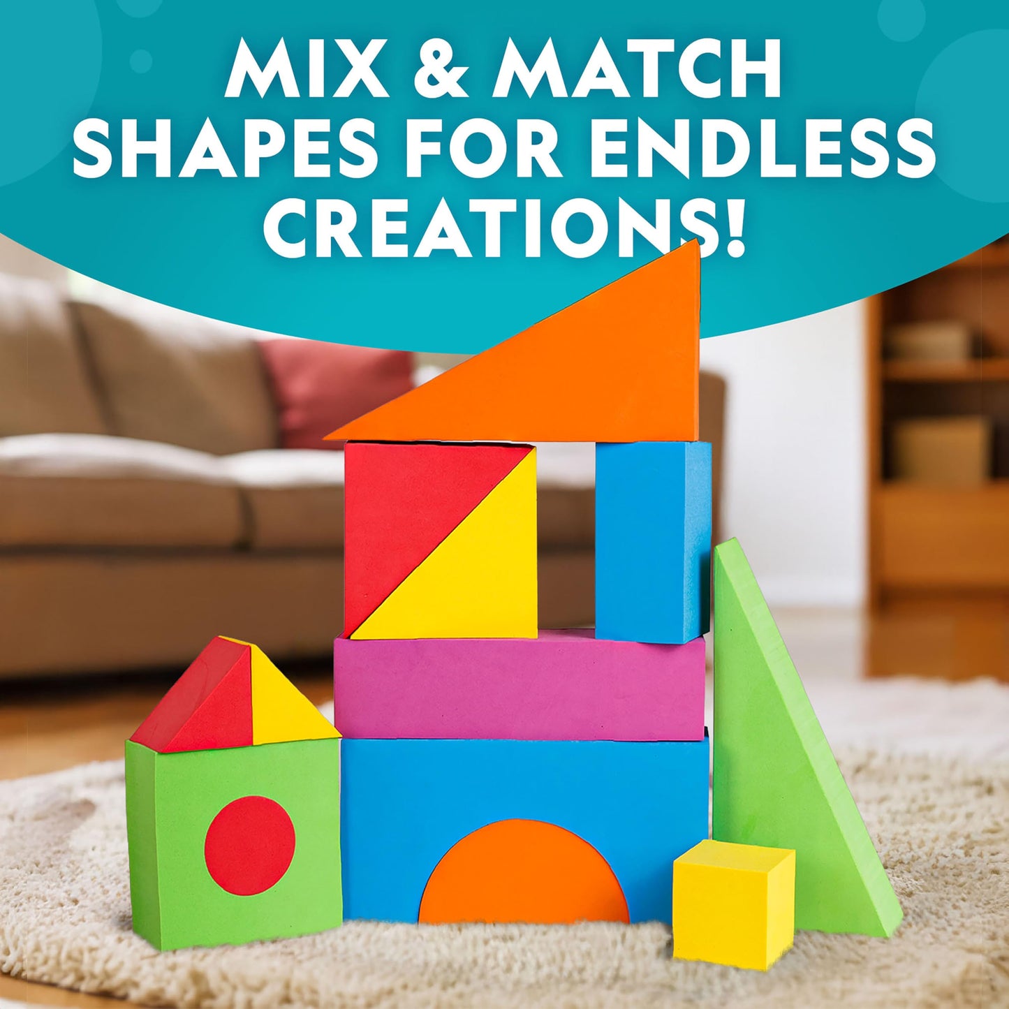 National Geographic Kids Jumbo Foam Blocks - 30-Piece Foam Building Blocks for Toddlers & Preschoolers, Soft Stackable Blocks with Storage Bag, Early