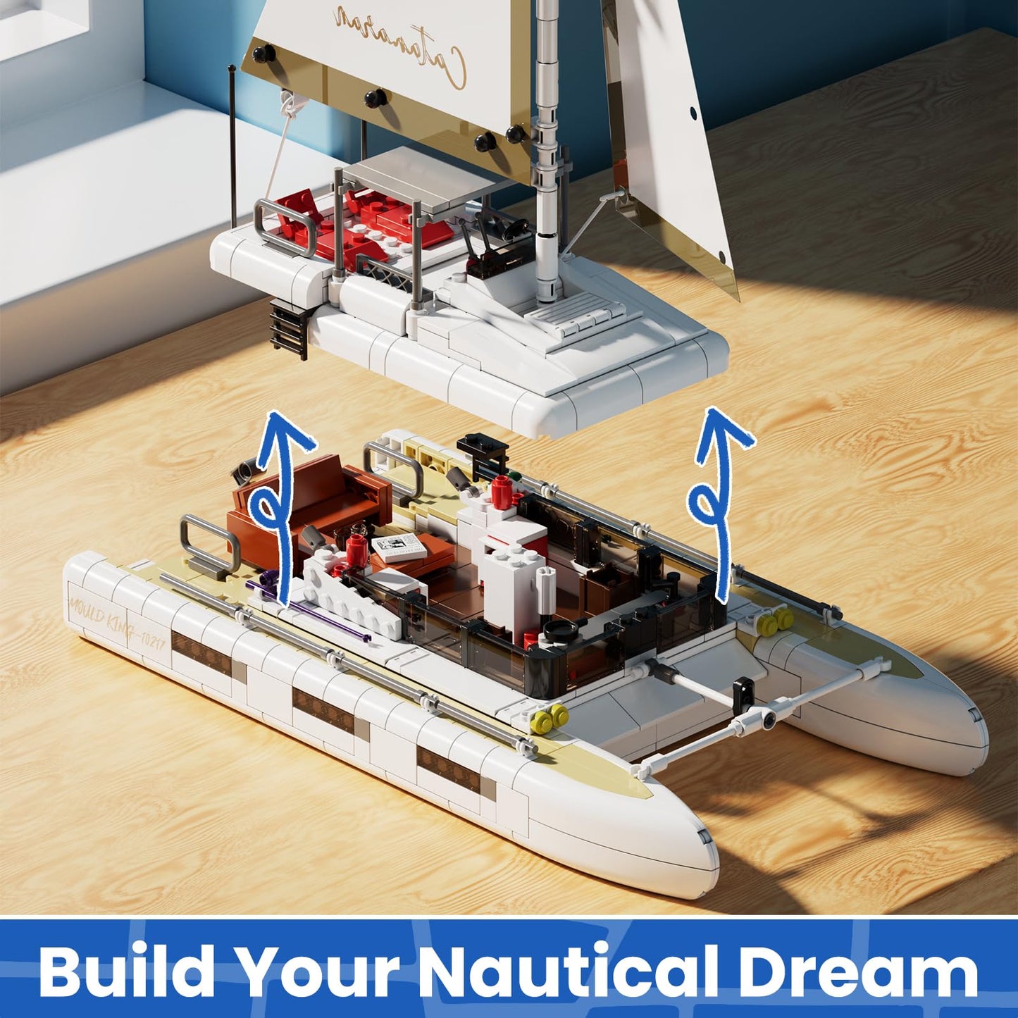 Mould King Catamaran Sailboat Building Kits, Ocean Explorer Boat Model, House Decor for Boys to Play, Gift for 8+ Years Old and Adult (890 Pcs)