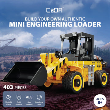CADA Bricks Front Loader Tractor Building Kit - 403 Pieces Mini Engineering Loader Construction Set with Articulated Steering and Moving Bucket