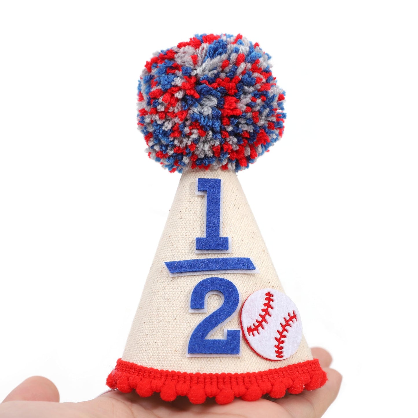 BEADED Baseball 1/2 Birthday Hat - Baseball Half/6 Month Birthday Decorations,Half Way To First Hat,Six Month Little Slugger Party Sign, (1/2)