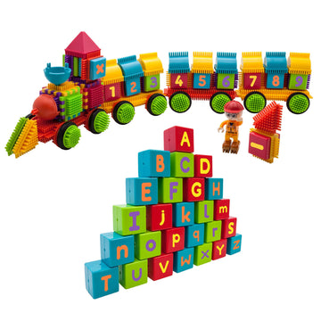 Picasso Toys PTB103 Alphabet & Numerical Train 103pc Hedgehog Block Shape Blocks Building Tiles Set Construction Learning Toy Stacking Educational