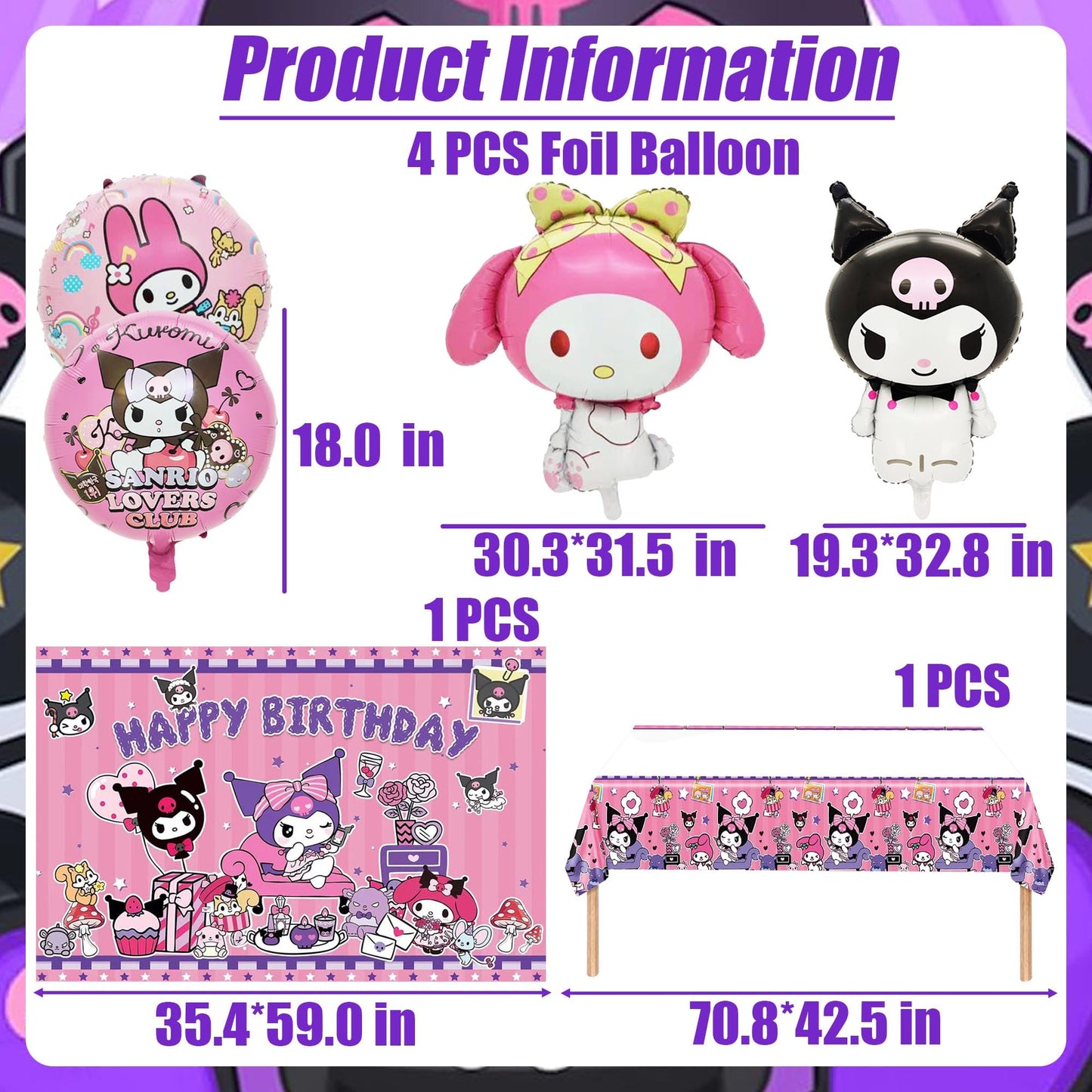 Purple Birthday Party Supplies, Kawaii Party Decorations