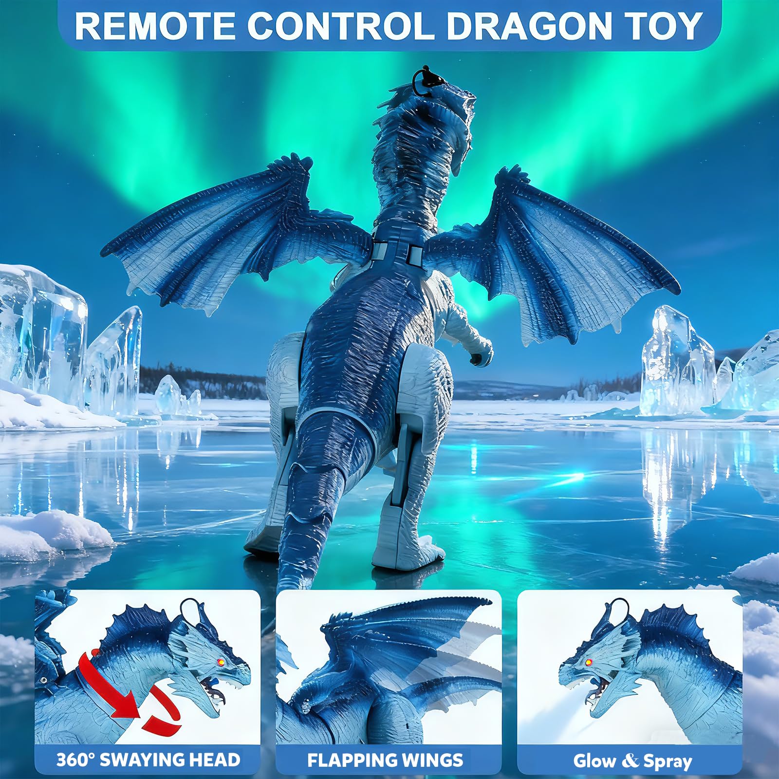 TALGIC Remote Control Dragon, Dragon for Kids with Spraying, Roaring, Swaying Head, Wings, Light-Up Interactive Robot Dinosaur Toys for Boys and
