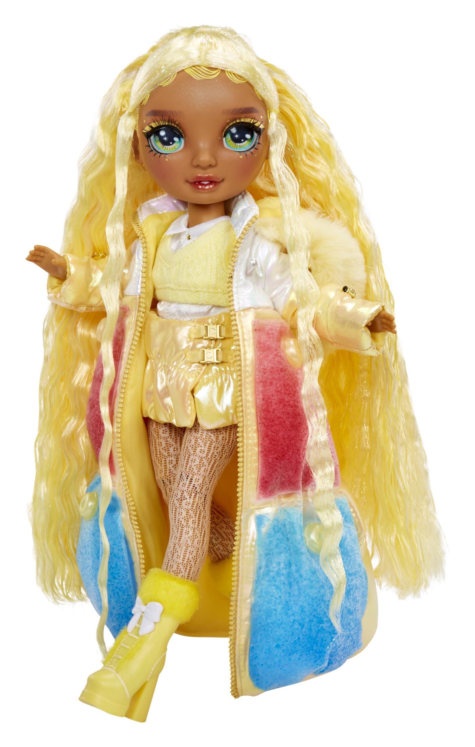 Rainbow High Winter Wonderland Sunny - Yellow 11” Fashion Doll with Magic Snow Hidden in Fashion That Puffs Up with Water, and Snowman Kit, for Kids